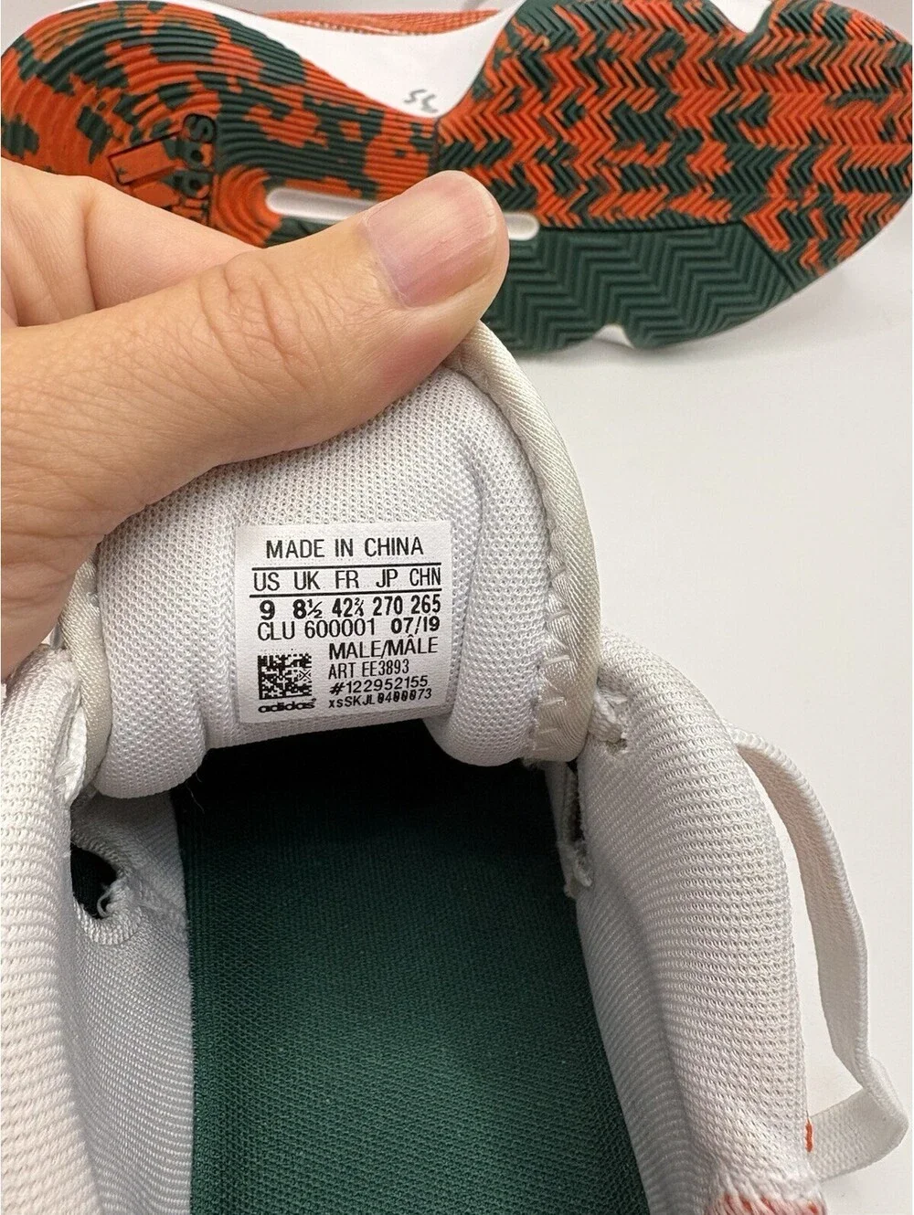 Adidas Pro Bounce Low Team Miami Hurricanes Shoes EE3893 Men's Size 9 NWOB